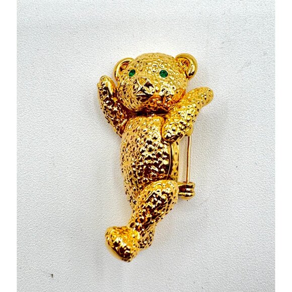 Vintage Napier Articulated Green Eyes Gold Tone Bear Brooch Pin - Picture 3 of 5